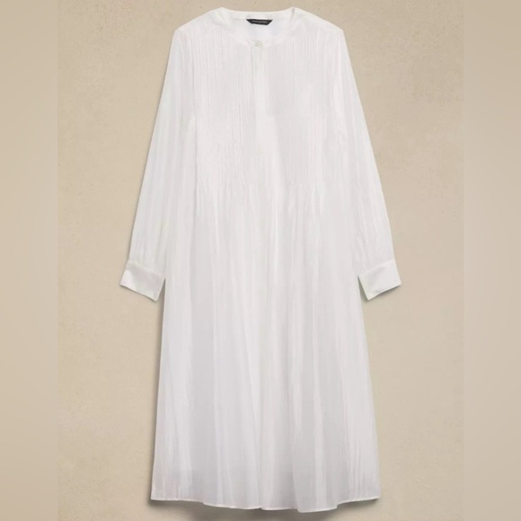 NWT! Banana Republic White Pleated Organza Midi Dress - Size Small 🐙 - Picture 4 of 7
